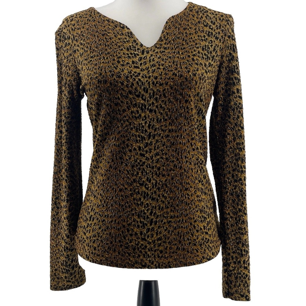 Conrad C Top Women's Small Animal Print Stretch Boho‎ Chic Gold Leopard Cheetah